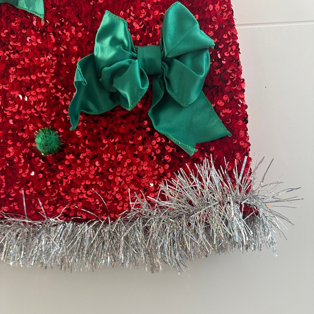 Love on a Hanger Red Sequin Christmas Mini Skirt Holiday Festive Trim | Size S - Picture 10 of 12